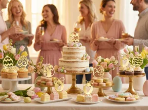 Decorazione per torta di Pasqua in acrilico dorato con coniglio per feste dolci.