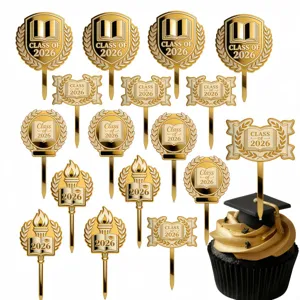 Goldene 2026 Abschluss Tortenaufleger Set Acryl Cupcake Dekorationen Party Deko Zubehör