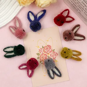 Cute Wool Felt Rabbit Head DIY Accessories Cartoon Bunny Hairband Phone Case Decorative Charms Children Hair Accessories