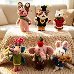 Handmade Wool Felt Cartoon Animal Keychain Cute Rabbit Sheep Giraffe Elephant Plush Bag Charm Pendant Accessories
