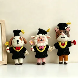 Handmade Wool Felt Animal Bag Charm Cute Cartoon Doctor Sheep Dog Cat Pendant Graduation Backpack Hanging Ornament