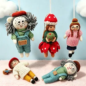 Handmade Wool Felt Christmas Doll Pendant Cute Girl Figurine Hanging Ornament Festive Home Decor Creative Gift