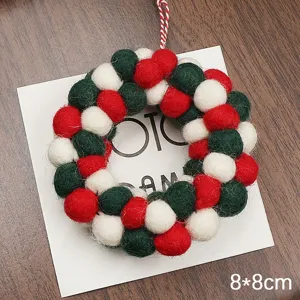 Ghirlanda di Natale in feltro di lana fatta a mano decorazione da appendere 8x8cm