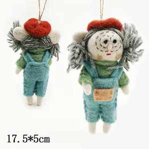 Handmade wool felt girl doll ornament for Christmas tree hanging decoration home decor.