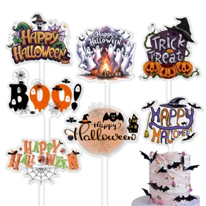 Acryl Bedrukte Halloween Taarttopper Spook Vleermuis Pompoen Letters Teken Taart Decoratie Invoegen Voor Festival Feest Bakken Accessoires