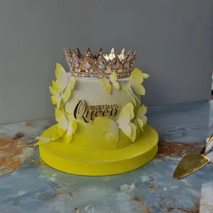 Ensemble de topper de gâteau papillon d'anniversaire avec couronne et décor doré