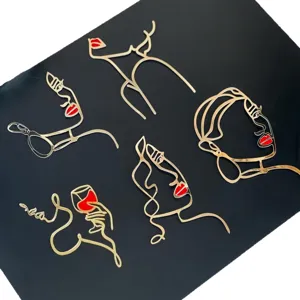 Acrylic Abstract Face Line Art Cake Topper Set Gold Metal Look Cake Decoration for Party