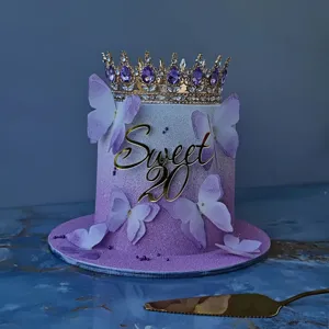 Kit de topper de gâteau papillon avec couronne et signe acrylique Sweet 20 fête décor