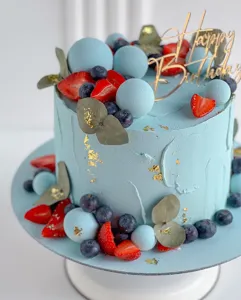 Décoration de gâteau Joyeux Anniversaire en acrylique bleu pour de belles fêtes de famille.