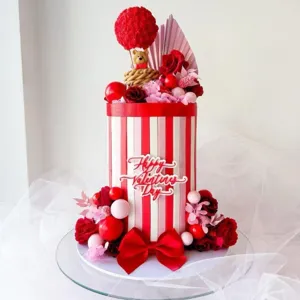 San Valentin pastel topper acrilico rayas rojo blanco lazo fiesta decoracion ornamento