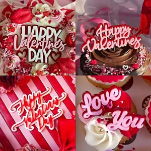 Topper de Pastel de Acrílico Happy Valentine's Day Doble Capa Patrón de Corazón Letra Love You Para Decoración de Fiesta