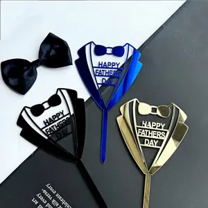 Set de adornos para tarta de Día del Padre en acrílico con diseño de traje elegante y pajarita.