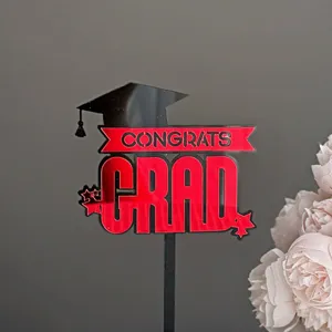 Graduation cake topper acrylic congrats grad red black party decor cake insert supplies