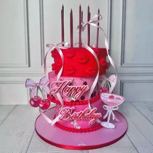 Ακρυλικό Happy Birthday Διακοσμητικό Τούρτας Διπλό Στρώμα Ins Στυλ Ροζ Κόκκινο Διακόσμηση Τούρτας Για Πάρτι Γενεθλίων Είδη Ζαχαροπλαστικής
