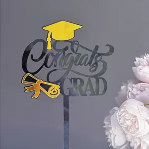 Acrylic Black Gold Graduation Cake Topper Congrats Grad Party Cake Decoration Insert