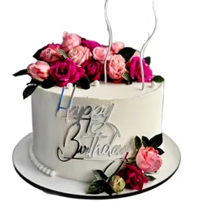 Décoration de gâteau en acrylique argenté Happy Birthday pour fête d'anniversaire