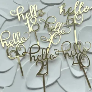 Gold acrylic happy birthday cake topper set with numbers for party decoration supplies
