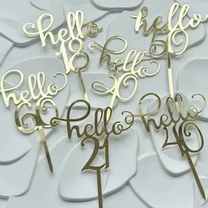 Gold Mirror Acrylic Birthday Cake Topper INS Style Dessert Table Decoration Party Supplies