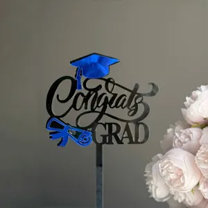 Acrylic graduation cake topper congrats grad black blue party decoration cake insert 1pc