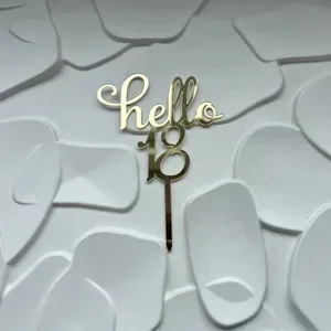 Gold acrylic Hello 18 cake topper birthday party decoration dessert table dessert insert.