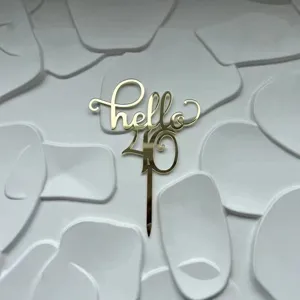 Gold acrylic 40th birthday cake topper, hello 40 cake decoration for birthday party supplies.