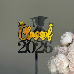 Black gold acrylic graduation cake topper 2026 grad party cake decoration supplies