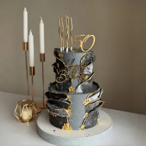 Ensemble de decoration de gateau acrylique Happy Birthday 50 marbre noir et or