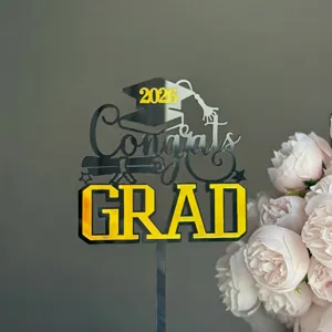 Acrylic 2026 Congrats Grad cake topper, elegant graduation party decoration prop.