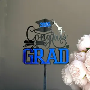 Acrylic graduation cake topper with 2025 congrats grad design for party decoration main view