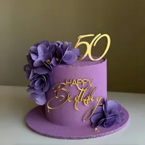 Décoration de gâteau d'anniversaire 50 ans violet acrylique or joyeux anniversaire