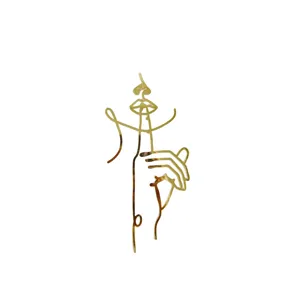 Gold acrylic abstract face cake topper, minimalist line art cake decoration for parties.