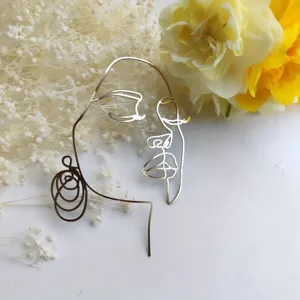 Gold abstract face metal line art cake topper large acrylic facial decoration aesthetic