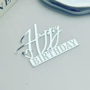 Silberner Acryl Happy Birthday Kuchendekoration Topper für Party Feier Dessert Dekor.