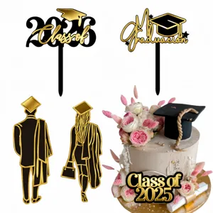 Adorno para Pastel de Graduación de Acrílico Negro Dorado Doble Capa Silueta de Doctor para Decoración de Fiesta
