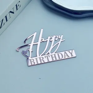 Silberner Acryl Happy Birthday Tortenaufsatz für Party Feier, exquisite Kuchendeko Einlage.