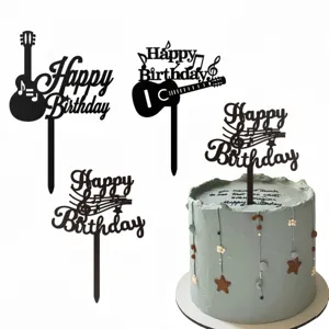 Adorno para Pasteles de Acrílico con Notas Musicales y Guitarra Tema Musical Decoración de Pasteles Silueta de Bajo