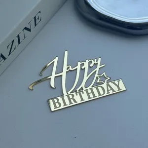 Goldener Acryl Happy Birthday Kuhentopper mit Stern-Design für Partydekoration Feier.
