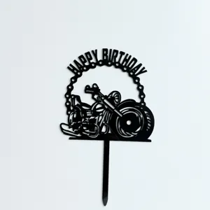 Decoración de pastel de motocicleta negra, topper de cumpleaños de acrílico para fiesta de niños
