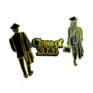 Set de topper para pastel de graduación en acrílico negro y oro para fiesta 2026