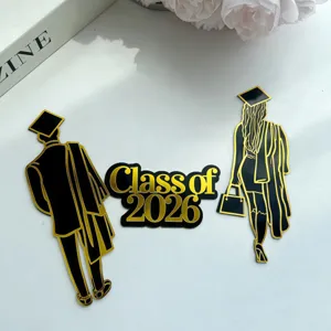 Set de topper de pastel de graduacion acrilico class of 2026 negro oro decoracion fiesta