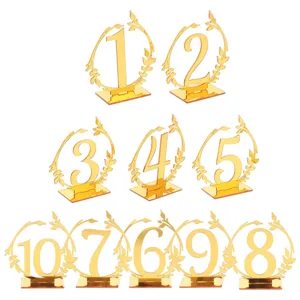 Conjunto de números de mesa de boda de acrílico dorado, números 1 a 10 con diseño de corona.