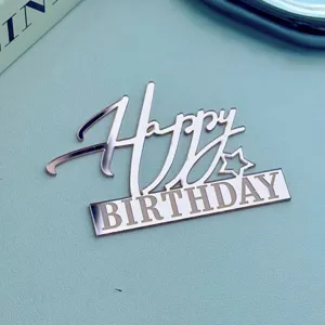 Acryl Happy Geburtstag Tortenaufleger Silber Spiegel Party Dessert Deko Einstecker