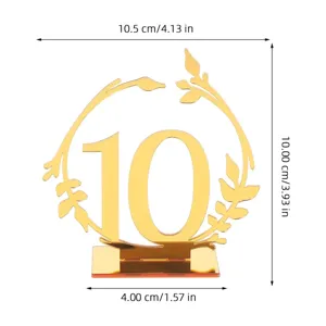 Número de mesa 10 de acrílico dorado con diseño de corona botánica para decoracion de bodas.