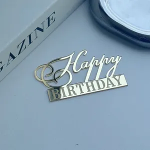 Gold Acryl Happy Birthday Kuchendekoration Spiegeloptik Party Dessert Topper