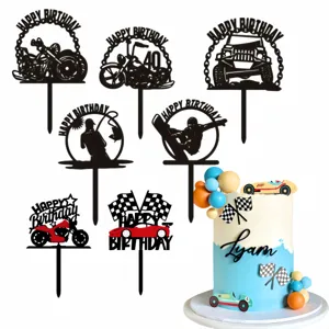 Adorno para Pastel de Cumpleaños Acrílico Hombres Niños Motocicleta Coche de Carreras Skateboard Pesca Tema Fiesta Negro Rojo