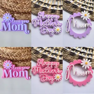 Double Layer Acrylic Mother's Day Cake Topper Happy Mother's Day Love You Mom Daisy Baking Decoration Party Supplies