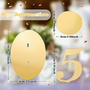 Set de números de mesa de acrílico dorado con base ovalada y redonda para decoración boda