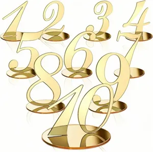Números de Mesa de Boda de Espejo de Acrílico Placa Oro Oro Rosa Plata Soporte de Mesa Geométrico Tarjetas de Lugar de Número para Decoración de Fiesta de Banquete de Cumpleaños