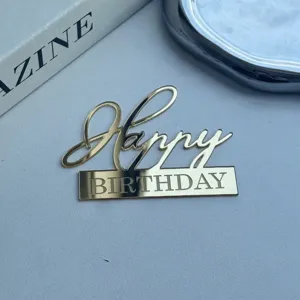 Goldfarbener Acryl Happy Birthday Kuchen Topper für Partydekoration und festliche Feier