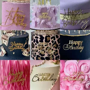 Gouden acryl Happy Birthday taart topper zijkant decoratie voor verjaardag feestartikelen